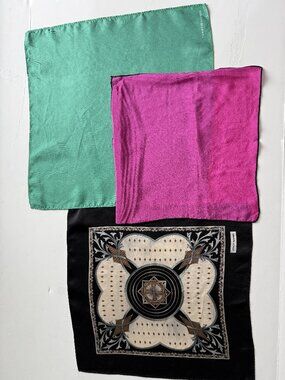 Women's Scarves Lot of 3 vintage silk green, pink and black